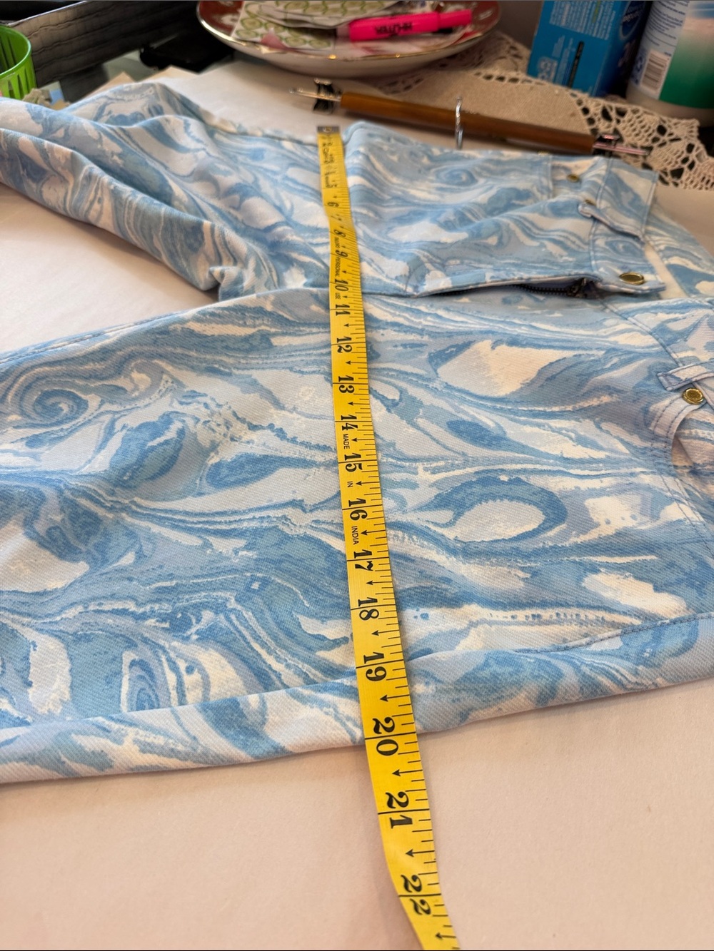 J. McLaughlin Light Blue Marble-Print Skinny Jeans size 8low rise Y2K - Picture 12 of 16